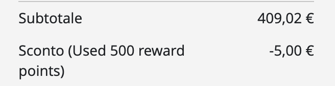 Riepilogo ordine con sconto applicato dai Riff Points